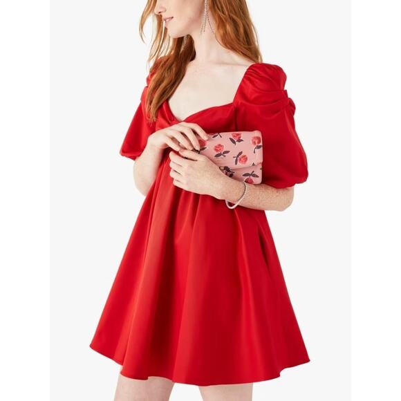 kate spade new york Dresses & Skirts - Kate Spade New York Dress Women's 8 Red Puff Sleeve Babydoll Mini Sweetheart Bow